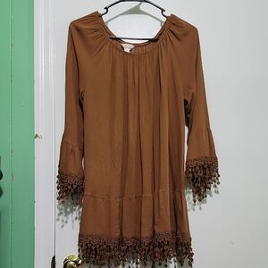Krazy Kat Brown Mini Dress with Crochet Trim